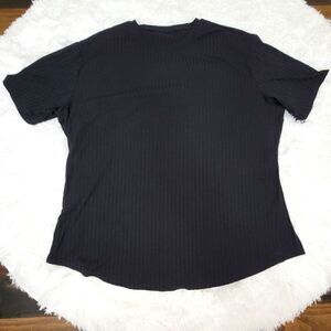 Urru Black Textured Top Round Neck Vertical Stripes Cotton & Spandex Size XXL